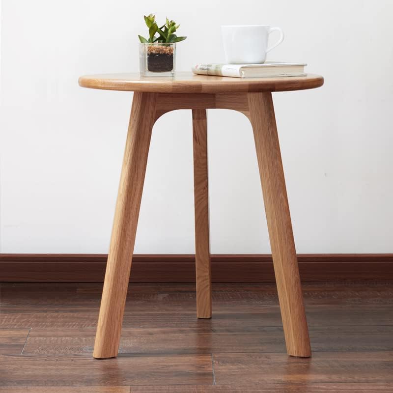 Solid Oak Wood Small Round Nightstand Side Table for Living Room, Rustic Farmhouse Bedside Table Night Stand Side End Table with 3 Legs for Small Spaces Bedroom Living Room (Natural)