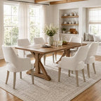 Dining Chairs Set of 6 Linen Upholstered Accent Kitchen Chair with Hollow Back/Padded Seat/Wood Legs for Dining Room Restaurant Home Decor, Beige