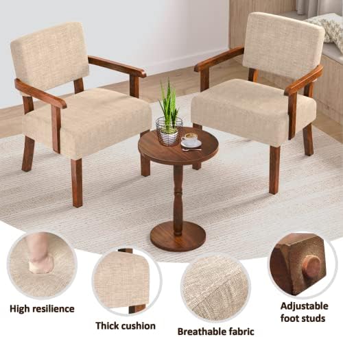 FAGAGA Accent Chairs Set of 2, 2 Solid Wood Armchairs with Side Table | Living Room Chairs with Soft Thicken Cushion, Comfy Reading Chair for Bedroom, Waiting Room, Home Office, Easy Assembly