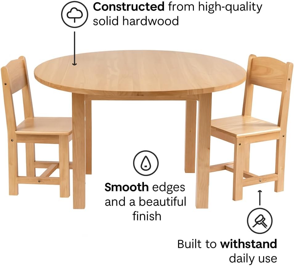 Constructive Playthings Deluxe Solid Hardwood Round Table and Chairs | For Classroom/Playroom/Daycare, Ideal for Kindergarten Through 3rd Grade, 36 x 21 Inch Round