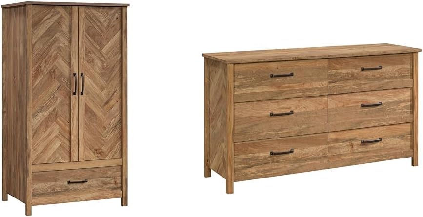 Sauder Cannery Bridge 32.36" W x 22.52" D x 59.80" H Armoire & Dresser in Sindoori Mango Finish with Garment Rod & 6 Drawers