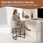 26" H Counter Height Bar Stools Set of 3, Modern Barrel Counter Stools with Backrest and Arms, Linen Fabric Upholstered Accent Barstools for Kitchen Island,Support 450 LBS
