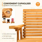 VINGLI Wooden Patio Glider, Heavy Duty 800 LBS Outdoor Glider with Cup Holders, 5 FT Wooden Glider Bench with High Backrest for Garden, Yard, Patio, Teak