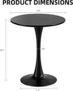 Round Dining Table, 24" Circle Tulip Table with Thickened Tabletop & Metal Pedestal, Mid Century Modern Bistro Table for Kitchen, Small Places, Living Room, Cafe (Black)