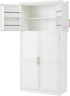 70.9" Tall Freestanding Kitchen Pantry Cabinet with 4 Doors, Large Wooden Kitchen Organizers Storage Cabinet with 8 Pull-Out Trays and 2 Door Shelves for Dining Room, White