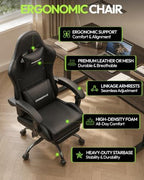 Dowinx Ergonomic Gaming Chair with Footrest & Massage Lumbar, 2D-Linkage Armrests for Computer Chair 330lbs with Headrest Pillow for Office, Home, Streaming and Long Gaming Sessions, Black