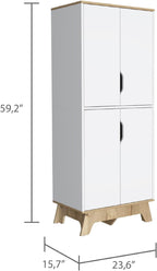 Pamplona Double Kitchen Pantry, Double Door, Four Legs, Four Shelves -Light Oak/White