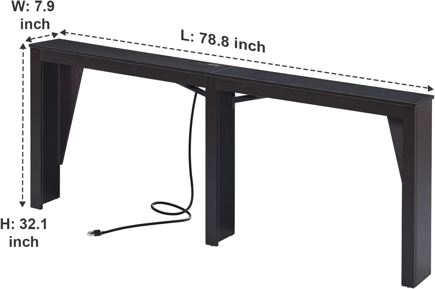 MOHOPE 78.8" Long Console Table with Power Outlets, 7.9" Narrow Sofa Table with USB & Type-C Ports, Skinny Behind Couch Tables with Charging Station, Entryway Table for Hallway, Living Room, Black