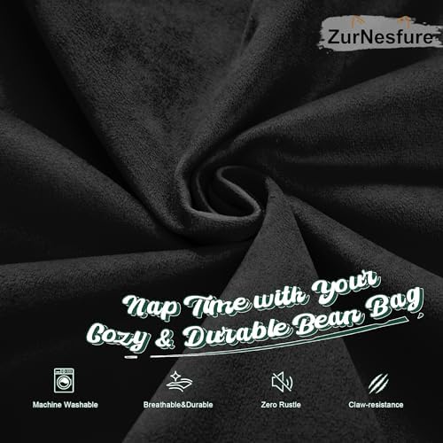 ZurNesfure Bean Bag Chair, Teardrop Large Bean Bag with Filling Black, 3FT | Bean Bag Chairs for Living Room, Washable Comfy Chair with Handle, Fluffy Bean Bag for Reading Gaming Relaxing