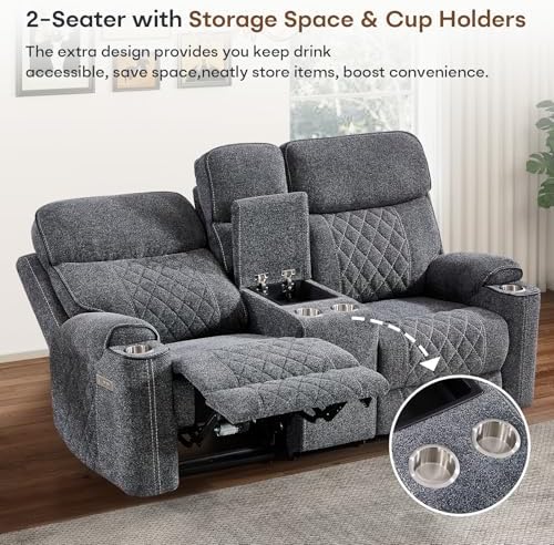 HAOMARKETS 3-Piece Power Recliner Sofa Set with Charging Port, Include Single Recliner Chair, 2-Seater Loveseat Reclining Couch and 3-Seater Reclining Sofa with Cup Holders for Living Room, Dark Grey