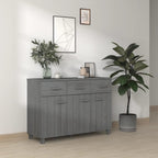 Dark Grey Solid Pine Wood Sideboard with 3 Drawers, MDF Medium Buffet Cabinet for Dining Room and Living Room Storage, Modern Traditional Design, Durable Furniture