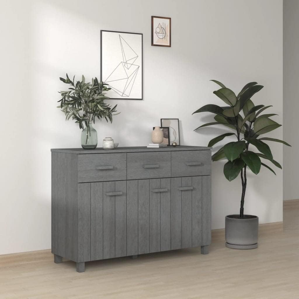 Dark Grey Solid Pine Wood Sideboard with 3 Drawers, MDF Medium Buffet Cabinet for Dining Room and Living Room Storage, Modern Traditional Design, Durable Furniture