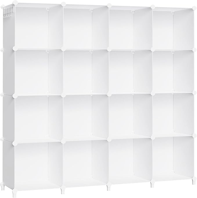 HOMIDEC Closet Organizers and Storage, 16 Cube Storage Organizer, Closet Organizer Bookshelf Cubes Shelves for Clothes, Bedroom, Kids Room, Bathroom, Wardrobe, Garment Racks, White