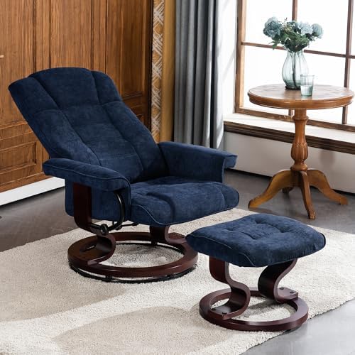MCombo Manual Swivel Recliner with Ottoman, Chair Ottoman Set for RV Small Spaces, Living Room, Bedroom, Office 4919 (Chenille, Blue)