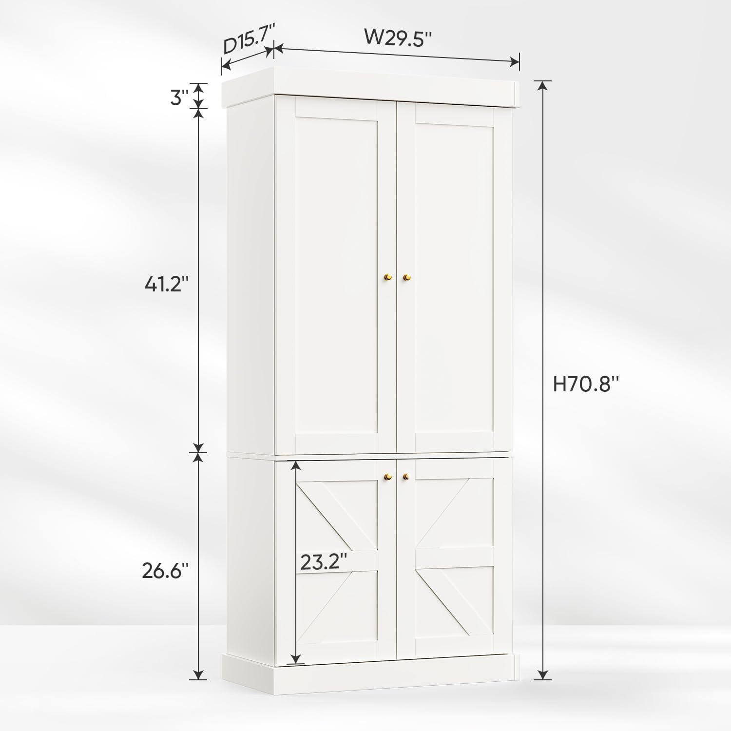 70.8" Tall Farmhouse Kitchen Pantry Cabinet with Doors, Modular Storage Cabinet with 4-Tier Adjustable Shelves, Wooden Hutch for Kitchen or Living Room, White