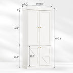 70.8" Tall Farmhouse Kitchen Pantry Cabinet with Glass Doors, Modular Wooden Storage Cabinet with 6-Tier Adjustable Shelves, Hutch for Kitchen or Living Room, Set of 3, White