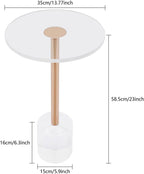 Modern Side Table with Cylindrical Base, Clear Acrylic End Table, Brushed Brass Metal Side Table for Office Living Room and Bedroom (Medium Round Base)
