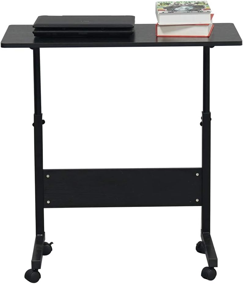 Side Table,Computer Desk with Wheels,Height Adjustable Rolling Potable Laptop Cart,C-Shaped Bed Couch End Tables with Baffle for Livingroom Bedroom (L)
