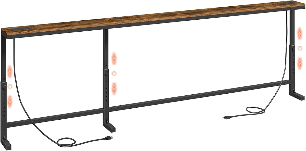 MAHANCRIS 102.3" Console Table with Adjustable Height(24.3"-32.7"), 5.9" Sofa Table Narrow Long with Outlet, L-Shaped Behind Couch Table, Skinny Console Table, Small Space, Rustic Brown CTHR826E01
