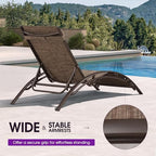 PURPLE LEAF Patio Pool Chaise Lounge Set of 3 Bronze Aluminum Chair, Brown | 2 Chaise + 1 Table, UV Textilene Fades Less, S-Curve Backrest with Arm, 5 Recline Angles, Adjustable Headrest, Stackable