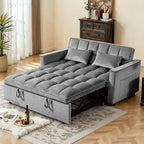 54" Convertible Sofa Bed with Adjustable Backrest, Dark Gray | Soft Velvet Sleeper Loveseat with Pull out Bed, Adjustable Backrest, Side Pockets, Ideal for Apartments and Guest Rooms