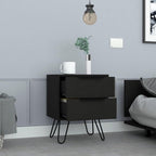2 Nightstand, Hairpin Legs, Two Drawers, Black,for Small Spaces