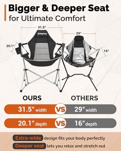 KingCamp Hammock Camping Chair, 400lbs Heavy Duty Swing Chairs for Adults | Portable Camp Chair, Oversized Folding Rocker, 10.3lbs Aluminum Frame, Adjustable recline for Outdoor Beach Patio RV Sport