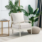 OSP Home Furnishings Kaylee Spindle Accent Chair with Antique White Wood Frame, White Linen Fabric