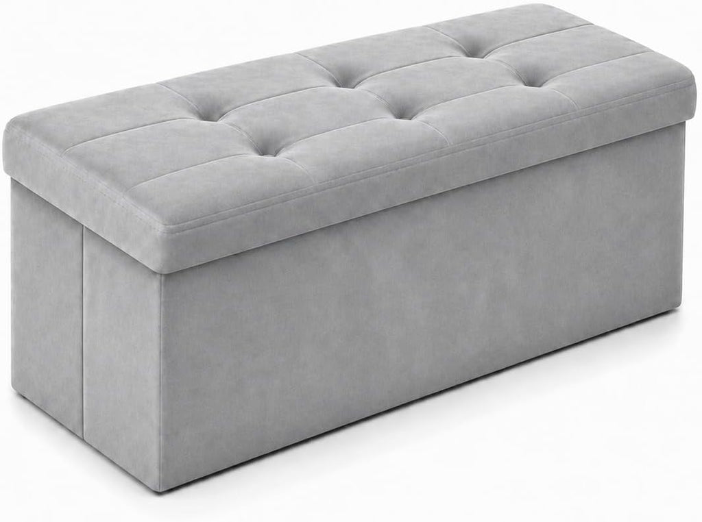 ALASDO 30 Inch Folding Storage Ottoman Bench with Hidden Storage, Velvet Storage Ottoman Foot Rest Stool, End of Bed Bench for Bedroom, Living Room, Entryway and Closet, Dark Gray