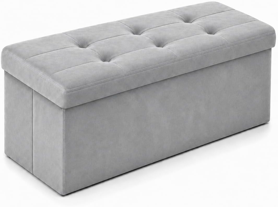 ALASDO 30 Inch Folding Storage Ottoman Bench with Hidden Storage, Velvet Storage Ottoman Foot Rest Stool, End of Bed Bench for Bedroom, Living Room, Entryway and Closet, Dark Gray