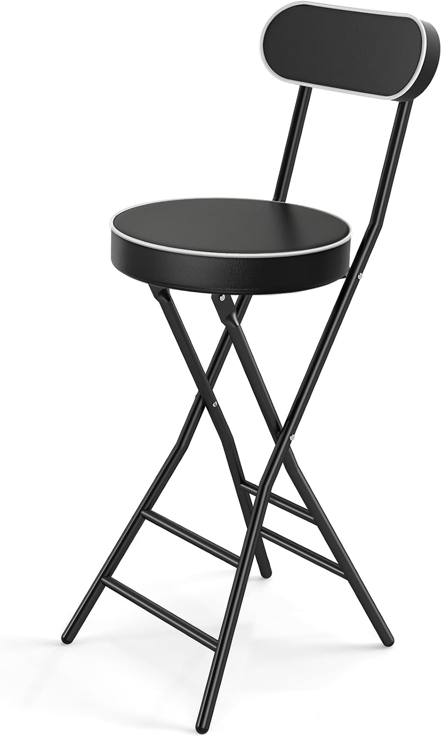 Folding Stool with Back Support, 24 Inch Portable Collapsible Bar Stool | with Padded Seat, Cushioned Foldable Chair for Kitchen, Camping, Adults & Indoor Outdoor Use