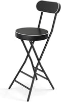 Folding Stool with Back Support, 24 Inch Portable Collapsible Bar Stool | with Padded Seat, Cushioned Foldable Chair for Kitchen, Camping, Adults & Indoor Outdoor Use