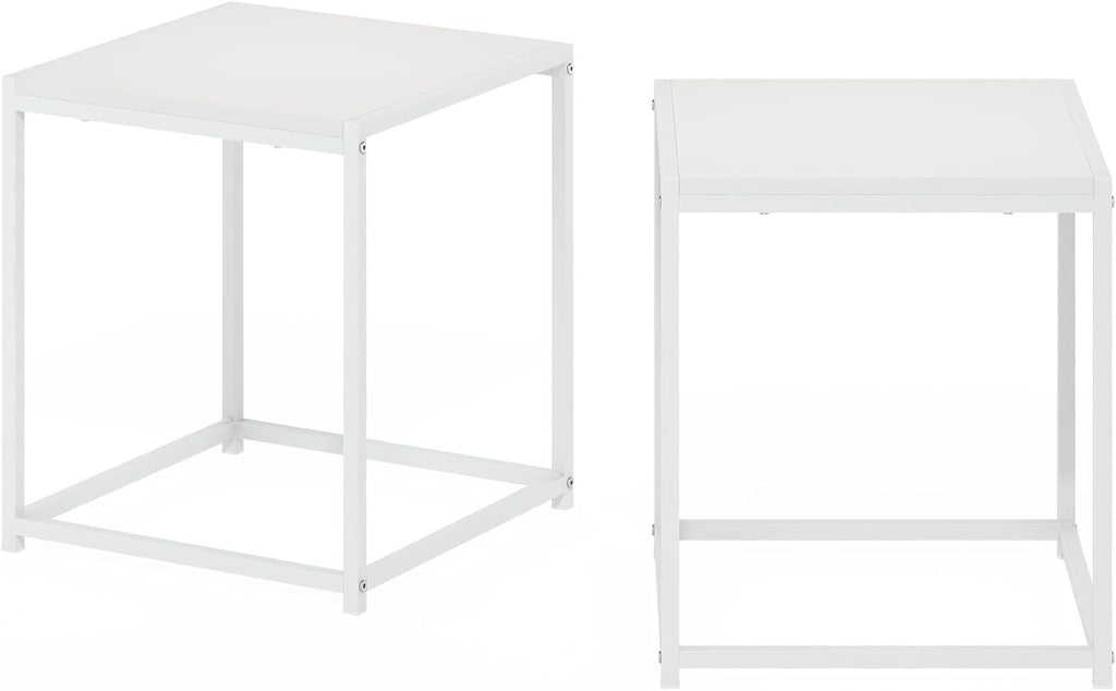 Furinno CAMNUS Side Table Set of 2, Metal Frame End Table, Night Stand, Bedside Table, Easy Assembly, for Living Room, Bedroom, White