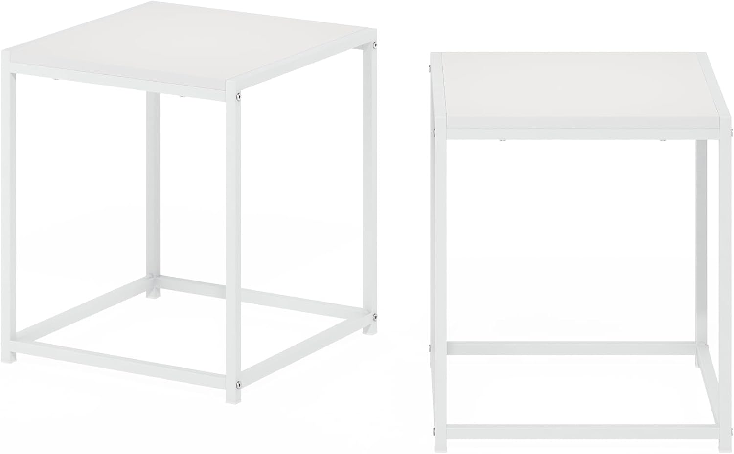 Furinno CAMNUS Side Table Set of 2, Metal Frame End Table, Night Stand, Bedside Table, Easy Assembly, for Living Room, Bedroom, White