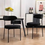 Dining Table and Chair Set 31.5" Black Round Table&2 Boucle Upholstered Chairs for Kitchen Dining Room Small Space 3 Piece Dining Table and Chair Set (Black)