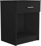 Nightstand 21" H, One Drawer, Low Shelf, Superior Top, Black,for Small Spaces
