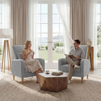 COLAMY Mid-Century Modern Upholstered Accent Chair with Back Pillow & Solid Wood Legs, Fabric Cozy Armchair for Living Room, Bedroom, Reading Nook, Apartment & Small Spaces, Lightgrey