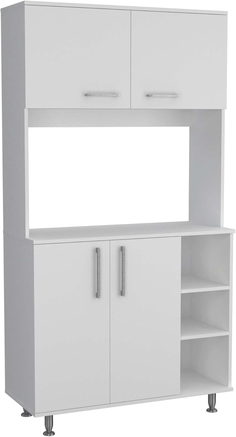 Nadina 4-Door 2-Drawer 2-Piece Kitchen Set, Kitchen Island and Kitchen Pantry White and Light Oak