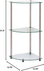 Convenience Concepts Designs2Go 3-Tier Corner Shelf, Glass/Chrome