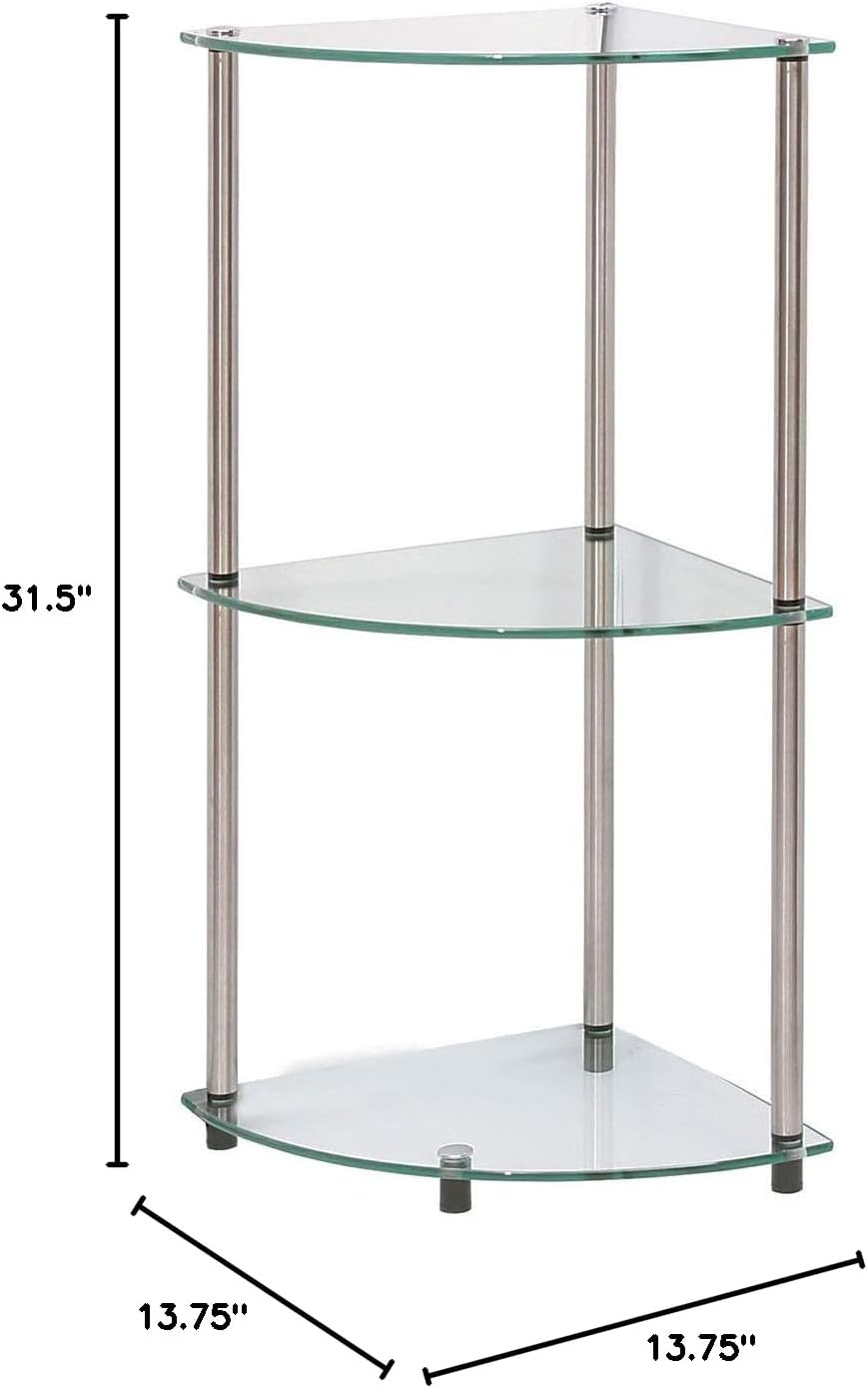 Convenience Concepts Designs2Go 3-Tier Corner Shelf, Glass/Chrome