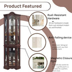 70" Lighted Corner Curio Cabinet,Inside Mirror Corner Glass Display Case with Tempered Glass Door for Living Room, Antique Collectibles, Wine & Bar Glass Storage, Lights Included