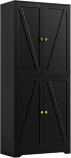 LYNSOM Kitchen Pantry Storage Cabinet 72“ Tall, Farmhouse Pantry Cabinet with Barn Doors and Adjustable Shelves, Black Storage Cabinets for Kitchen, Dining Room