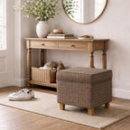 Homepop Home Decor Classic Square Storage Ottoman with Lift Off Lid | Ottoman with Storage for Living Room & Bedroom, Brown Window Pane Fabric