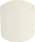 Storage Ottoman, 18 Inch Round Removable Lid, White Boucle Fabric