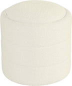 Storage Ottoman, 18 Inch Round Removable Lid, White Boucle Fabric