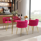 Baysitone 63" Modern Glass Dining Table with 4 Hot Pink Velvet Dining Chairs, Gold Metal Legs - Stylish 5-Piece Dining Set for Home