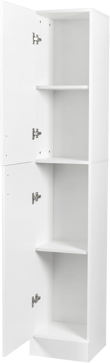Freestanding Cabinet with Inadjustable Shelves and Two Doors for Kitchen, Dining Room, White