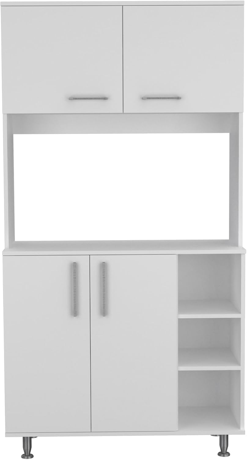 Kitchen Pantry Double Door Cabinet, Four Legs, Three Shelves, White