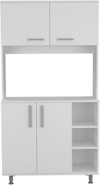 Kitchen Pantry Double Door Cabinet, Four Legs, Three Shelves, White