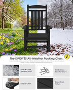 KINGYES Oversized Outdoor Rocking Chairs Set of 2, HDPE Porch Rocker, Black | - Rocking Chairs for Outdoor with Wide Seat - 350LBS Support for Adults